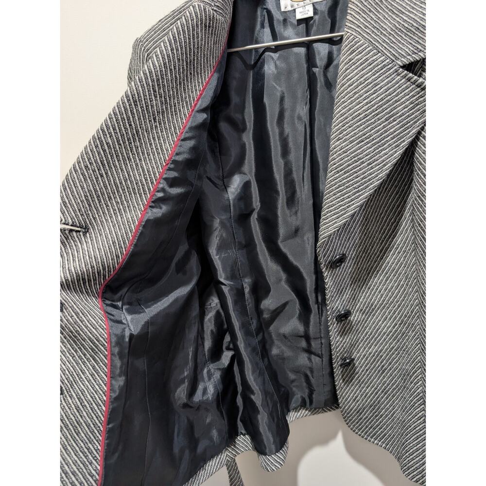 Talbots Petite Blazer 10 Gray 100% Wool Herringbone Jacket Japan Classic Belt - Picture 8 of 16